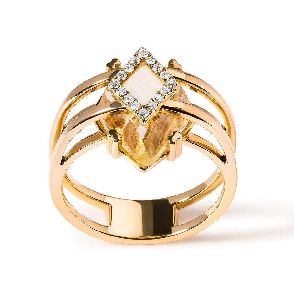 14K Yellow Gold 15x15 MM Marquise Cut Yellow Topaz and Diamond Accent Statement Cocktail Ring (G-H Color, SI1-SI2 Clarity) - Rings - Custom Crafting Alliance, LLC