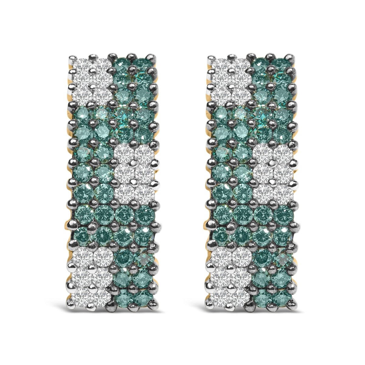 14K Yellow Gold 2.00 Cttw White and Treated Blue Diamond Four-Row PavÃ© Omegaback Earrings (H-I Color, SI1-SI2 Clarity) - Earrings - Custom Crafting Alliance, LLC
