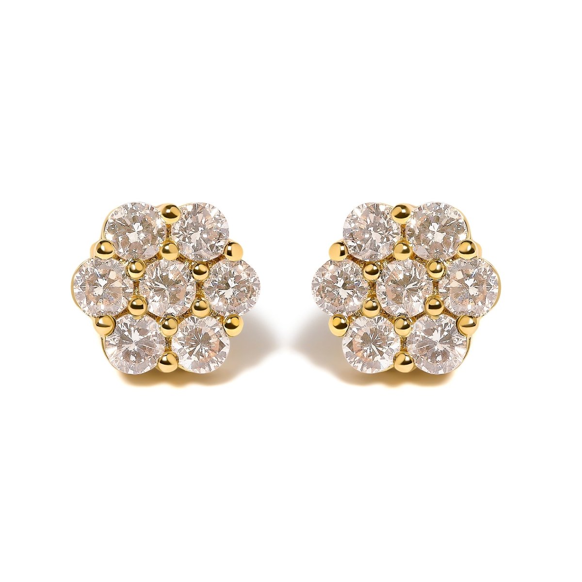 14K Yellow Gold 3.0 Cttw Diamond Floral Cluster Stud Earring - Earrings - Custom Crafting Alliance, LLC