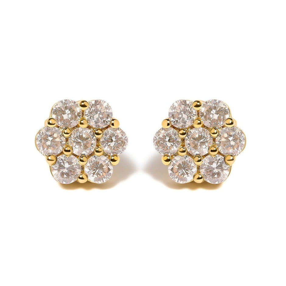 14K Yellow Gold 3.0 Cttw Diamond Floral Cluster Stud Earring - Earrings - Custom Crafting Alliance, LLC