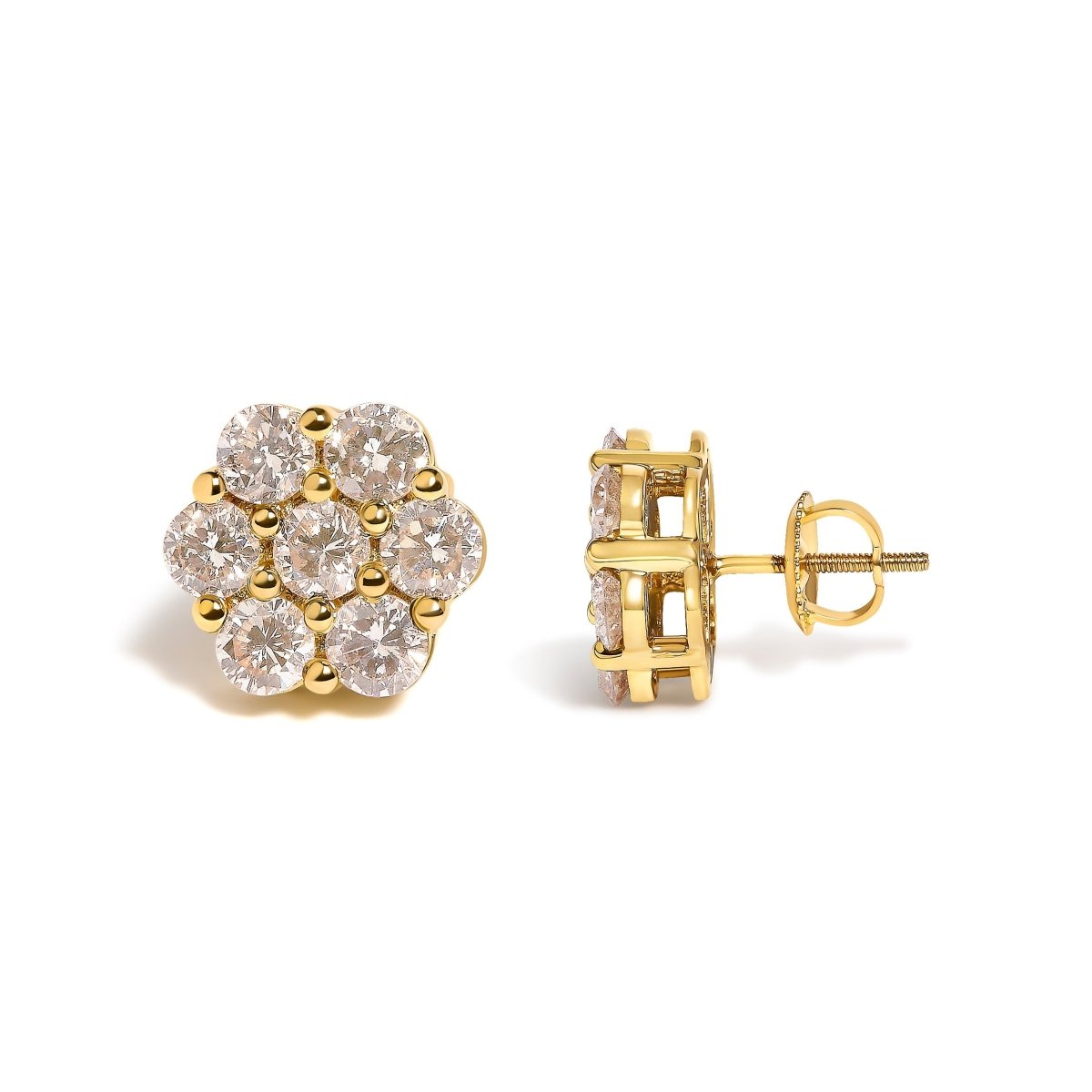 14K Yellow Gold 3.0 Cttw Diamond Floral Cluster Stud Earring - Earrings - Custom Crafting Alliance, LLC
