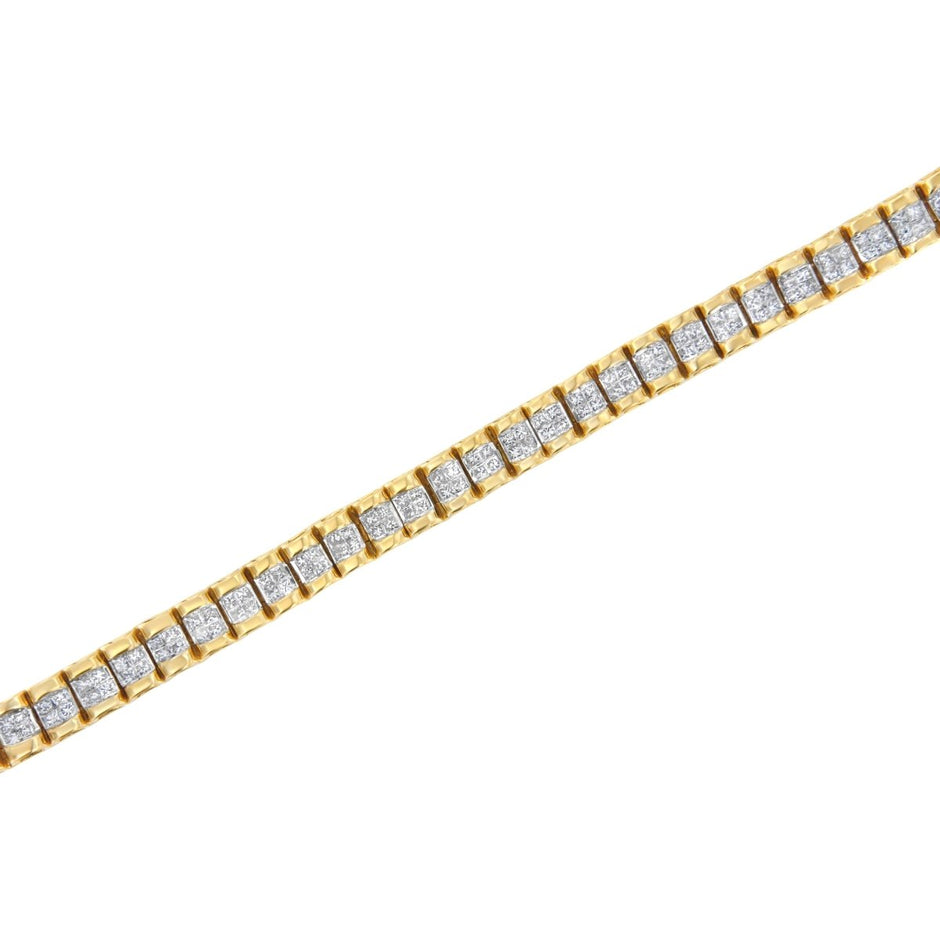14K Yellow Gold 3.0 Cttw Princess Cut Quad Invisible Set Tennis Bracelet (H-I Color, SI1-SI2 Clarity) - 7â€ - Bracelets - Custom Crafting Alliance, LLC
