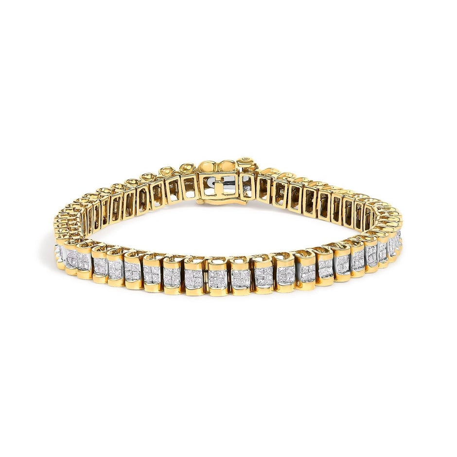 14K Yellow Gold 3.0 Cttw Princess Cut Quad Invisible Set Tennis Bracelet (H-I Color, SI1-SI2 Clarity) - 7â€ - Bracelets - Custom Crafting Alliance, LLC