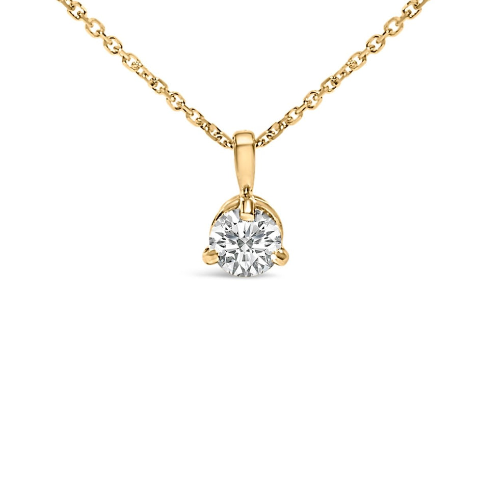 14K Yellow Gold 3/8 Cttw 3 Prong Martini Set Round Diamond Solitaire Pendant Necklace (G-H Color, SI2-I1 Clarity) - 18" Inches - Necklaces - Custom Crafting Alliance, LLC
