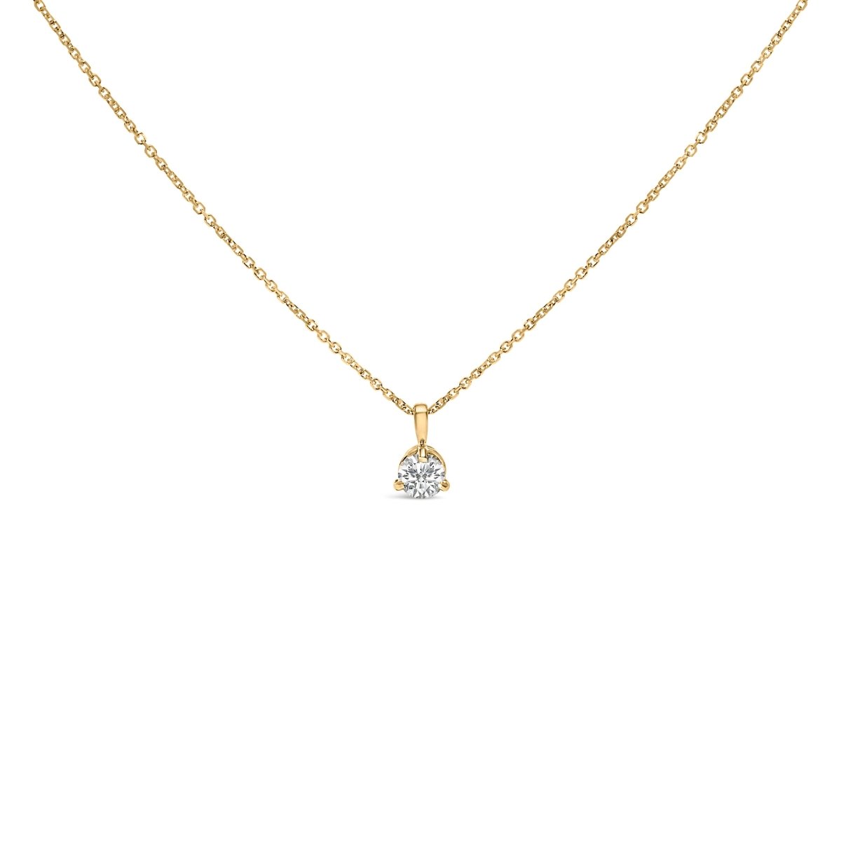 14K Yellow Gold 3/8 Cttw 3 Prong Martini Set Round Diamond Solitaire Pendant Necklace (G-H Color, SI2-I1 Clarity) - 18