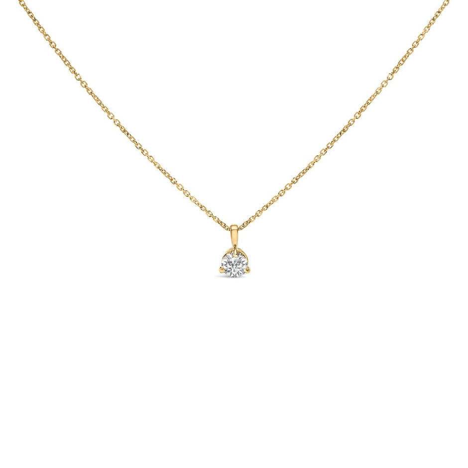 14K Yellow Gold 3/8 Cttw 3 Prong Martini Set Round Diamond Solitaire Pendant Necklace (G-H Color, SI2-I1 Clarity) - 18