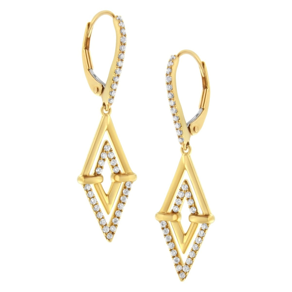 14K Yellow Gold 3/8 Cttw Double Triangle Drop and Dangle Diamond Earrings (G-H Color, SI1-SI2 Clarity) - Earrings - Custom Crafting Alliance, LLC