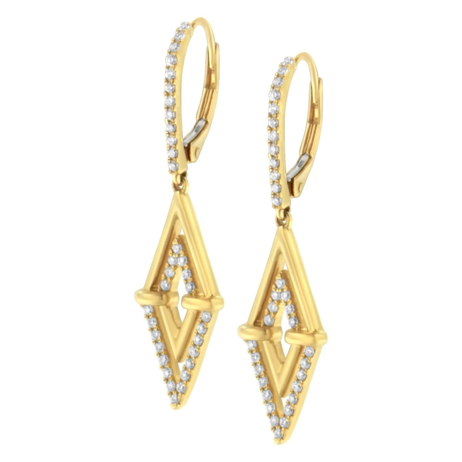 14K Yellow Gold 3/8 Cttw Double Triangle Drop and Dangle Diamond Earrings (G-H Color, SI1-SI2 Clarity) - Earrings - Custom Crafting Alliance, LLC