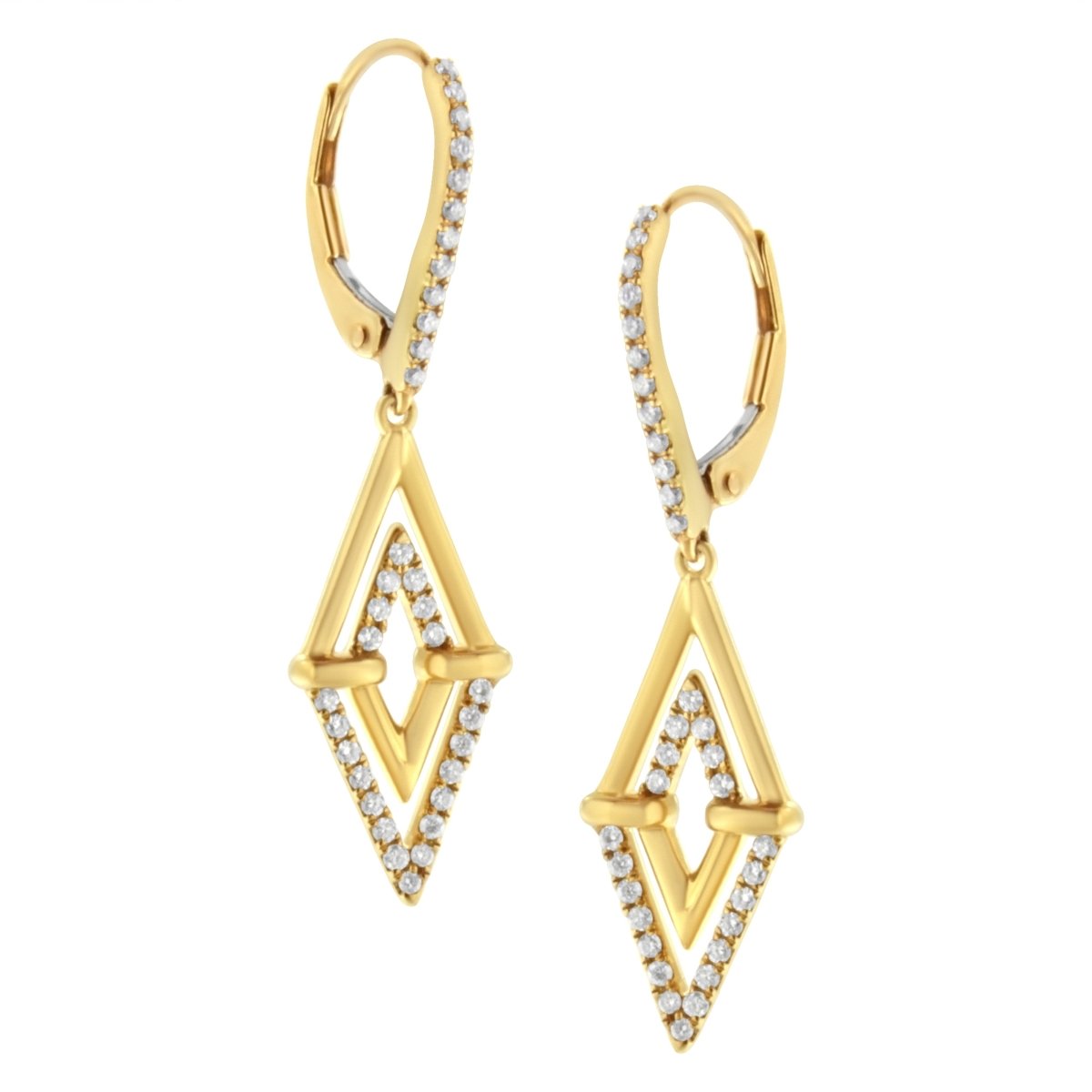 14K Yellow Gold 3/8 Cttw Double Triangle Drop and Dangle Diamond Earrings (G-H Color, SI1-SI2 Clarity) - Earrings - Custom Crafting Alliance, LLC
