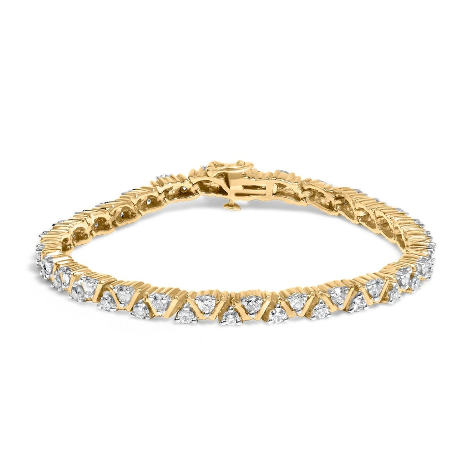 14K Yellow Gold 4.00 Cttw Diamond Triangle Link Tennis Bracelet (H-I Color, I1-I2 Clarity) - 7" Inches - Bracelets - Custom Crafting Alliance, LLC