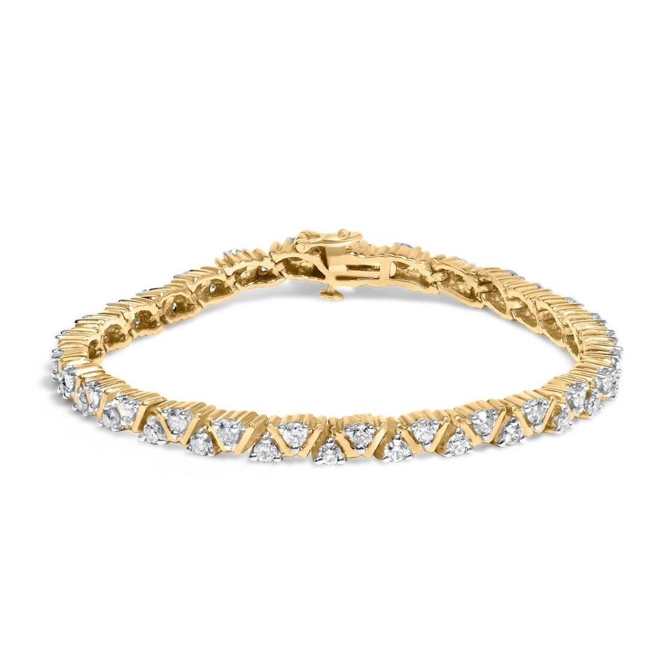 14K Yellow Gold 4.00 Cttw Diamond Triangle Link Tennis Bracelet (H-I Color, I1-I2 Clarity) - 7" Inches - Bracelets - Custom Crafting Alliance, LLC