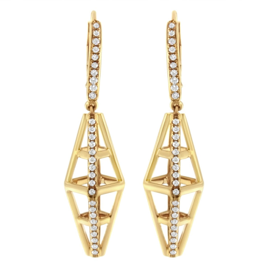 14K Yellow Gold 5/8 Cttw Diamond Geometrical Pillar Drop and Dangle Earrings (G-H Color, SI1-SI2 Clarity) - Earrings - Custom Crafting Alliance, LLC
