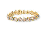 14K Yellow Gold 8.00 Cttw Champagne Diamond Floral Cluster Halo Link Bracelet (H-I Color, I1-I2 Clarity) - Bracelets - Custom Crafting Alliance, LLC