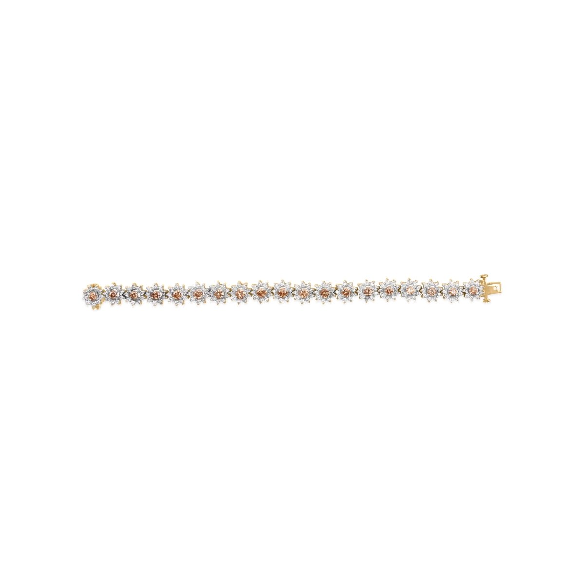 14K Yellow Gold 8.00 Cttw Champagne Diamond Floral Cluster Halo Link Bracelet (H-I Color, I1-I2 Clarity) - Bracelets - Custom Crafting Alliance, LLC