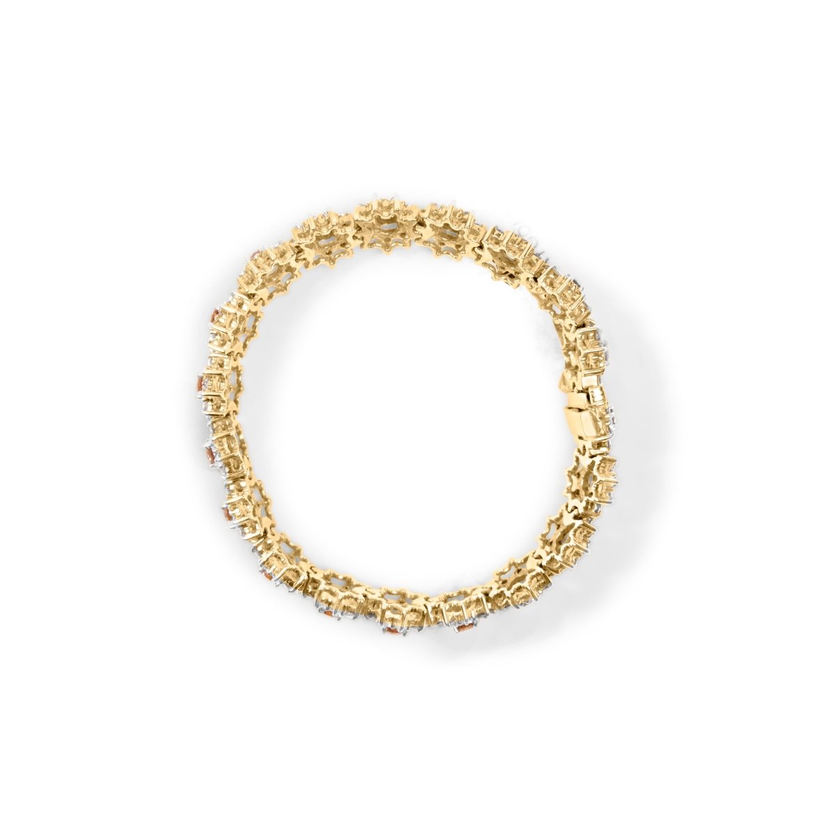 14K Yellow Gold 8.00 Cttw Champagne Diamond Floral Cluster Halo Link Bracelet (H-I Color, I1-I2 Clarity) - Bracelets - Custom Crafting Alliance, LLC