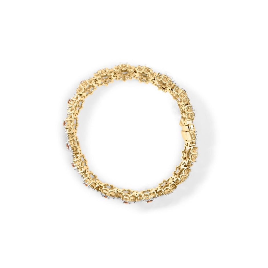 14K Yellow Gold 8.00 Cttw Champagne Diamond Floral Cluster Halo Link Bracelet (H-I Color, I1-I2 Clarity) - Bracelets - Custom Crafting Alliance, LLC