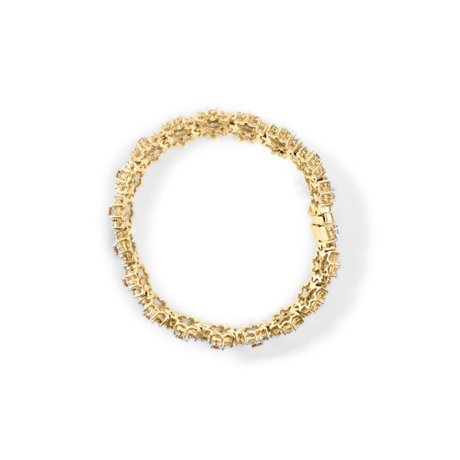 14K Yellow Gold 8.00 Cttw Champagne Diamond Floral Cluster Halo Link Bracelet (H-I Color, I1-I2 Clarity) - Bracelets - Custom Crafting Alliance, LLC