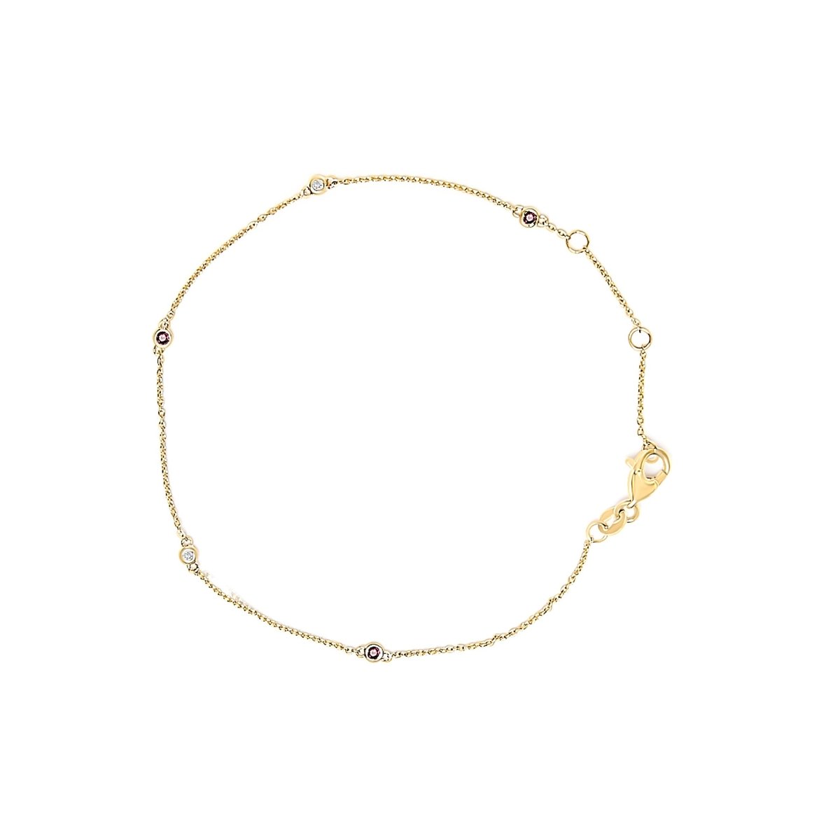 14K Yellow Gold Alternating Red Ruby and White Diamond Bezel Station Chain Bracelet (I-J Color, SI2-I1 Clarity) - 7.5