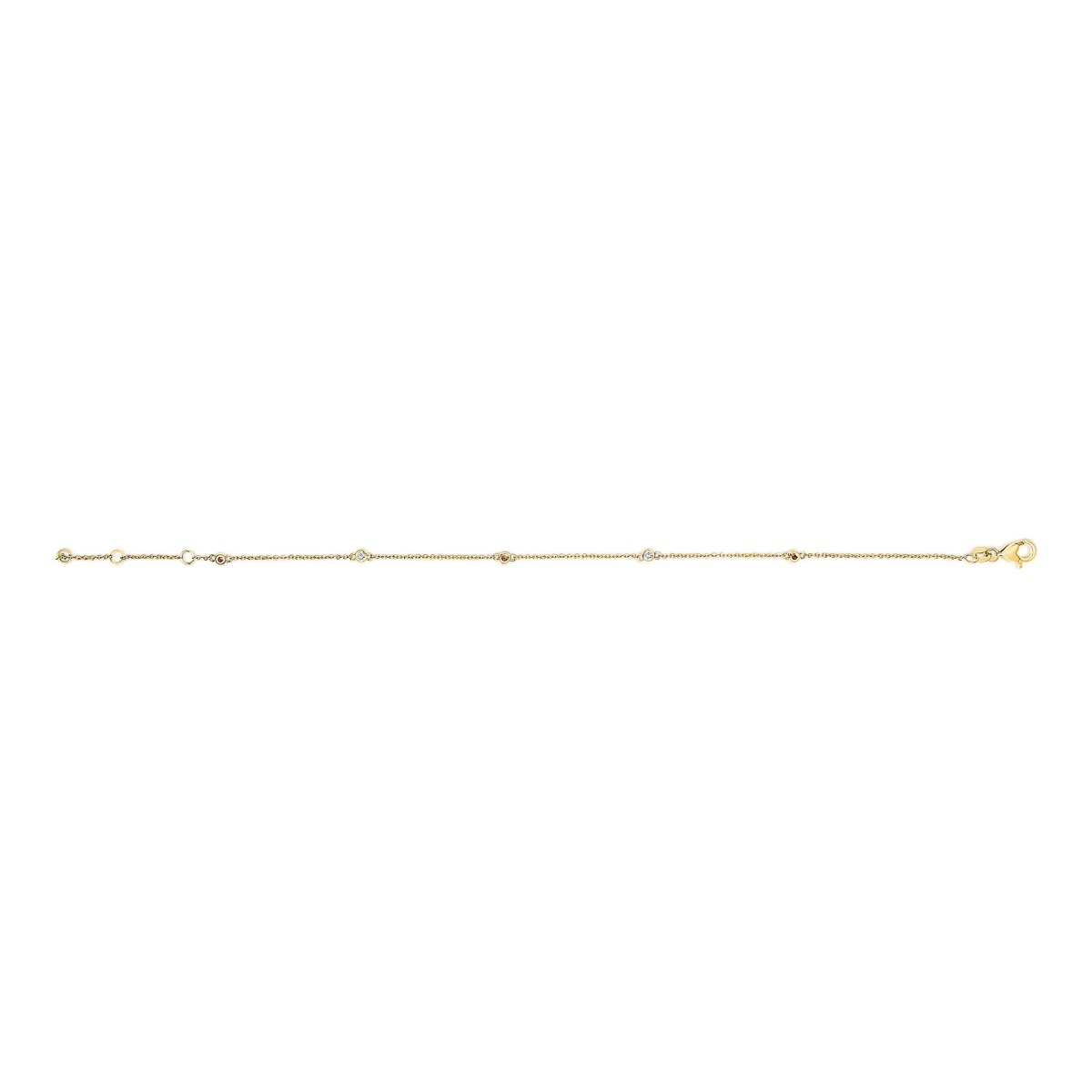 14K Yellow Gold Alternating Red Ruby and White Diamond Bezel Station Chain Bracelet (I-J Color, SI2-I1 Clarity) - 7.5
