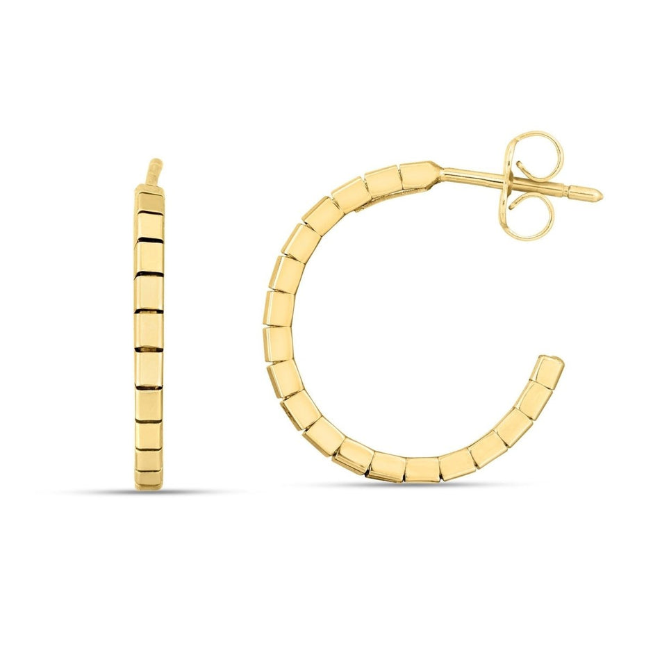 14k Yellow Gold Brick Omega Hoop Earrings - Earrings - Custom Crafting Alliance, LLC