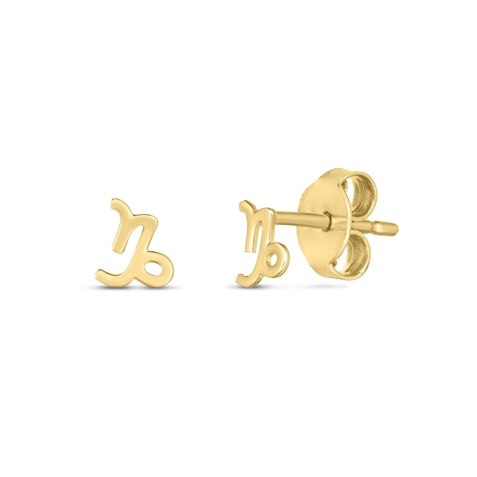 14k Yellow Gold Capricorn Stud Earrings - Earrings - Custom Crafting Alliance, LLC