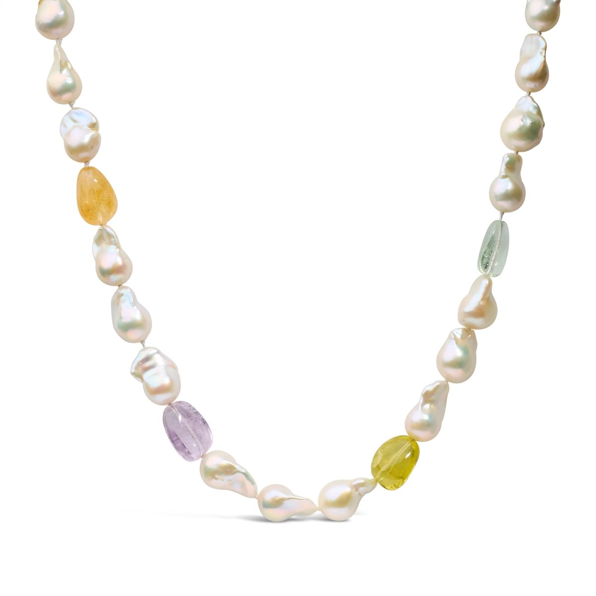 14K Yellow Gold Citrine, Amethyst, and Baroque Pearl Strand Necklace - 18