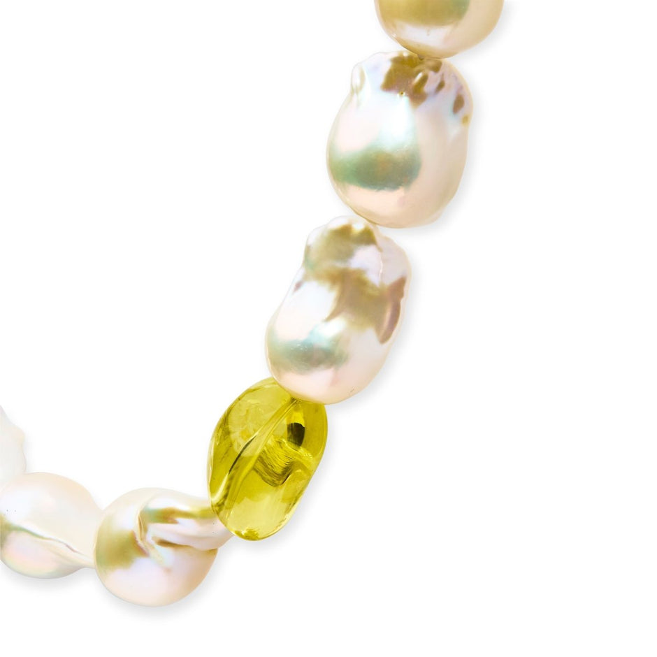 14K Yellow Gold Citrine, Amethyst, and Baroque Pearl Strand Necklace - 18