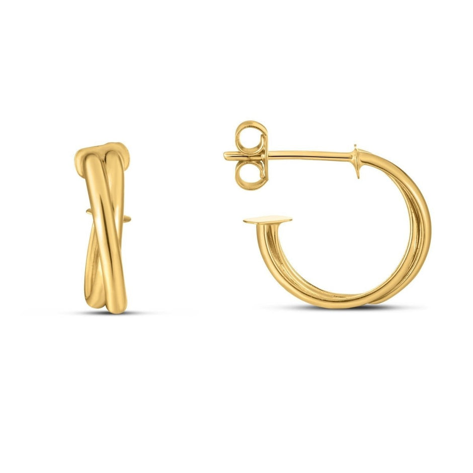 14k Yellow Gold Crossover Hoops - Earrings - Custom Crafting Alliance, LLC