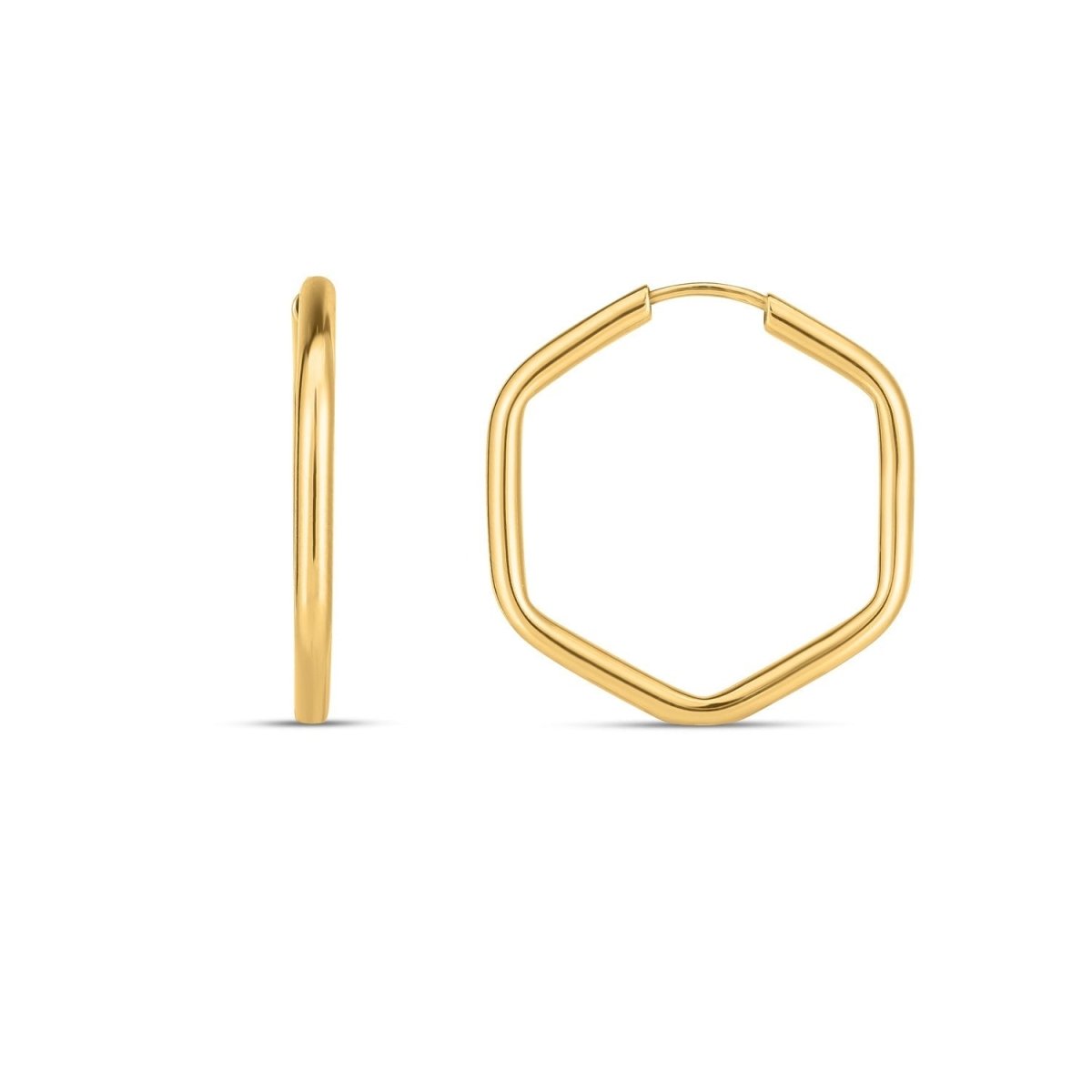14k Yellow Gold Endless Hexagon Hoop Earrings - Earrings - Custom Crafting Alliance, LLC
