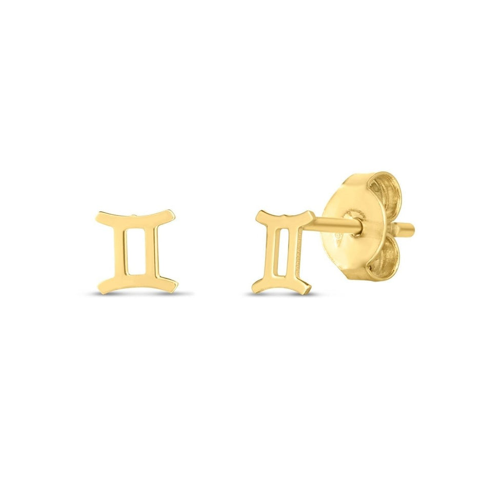 14K Yellow Gold Gemini Stud Earrings - Earrings - Custom Crafting Alliance, LLC