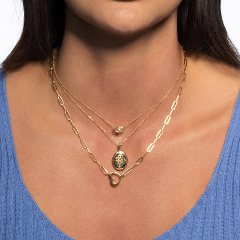 14k Yellow Gold Heart Element Paperclip Necklace - Necklaces - Custom Crafting Alliance, LLC