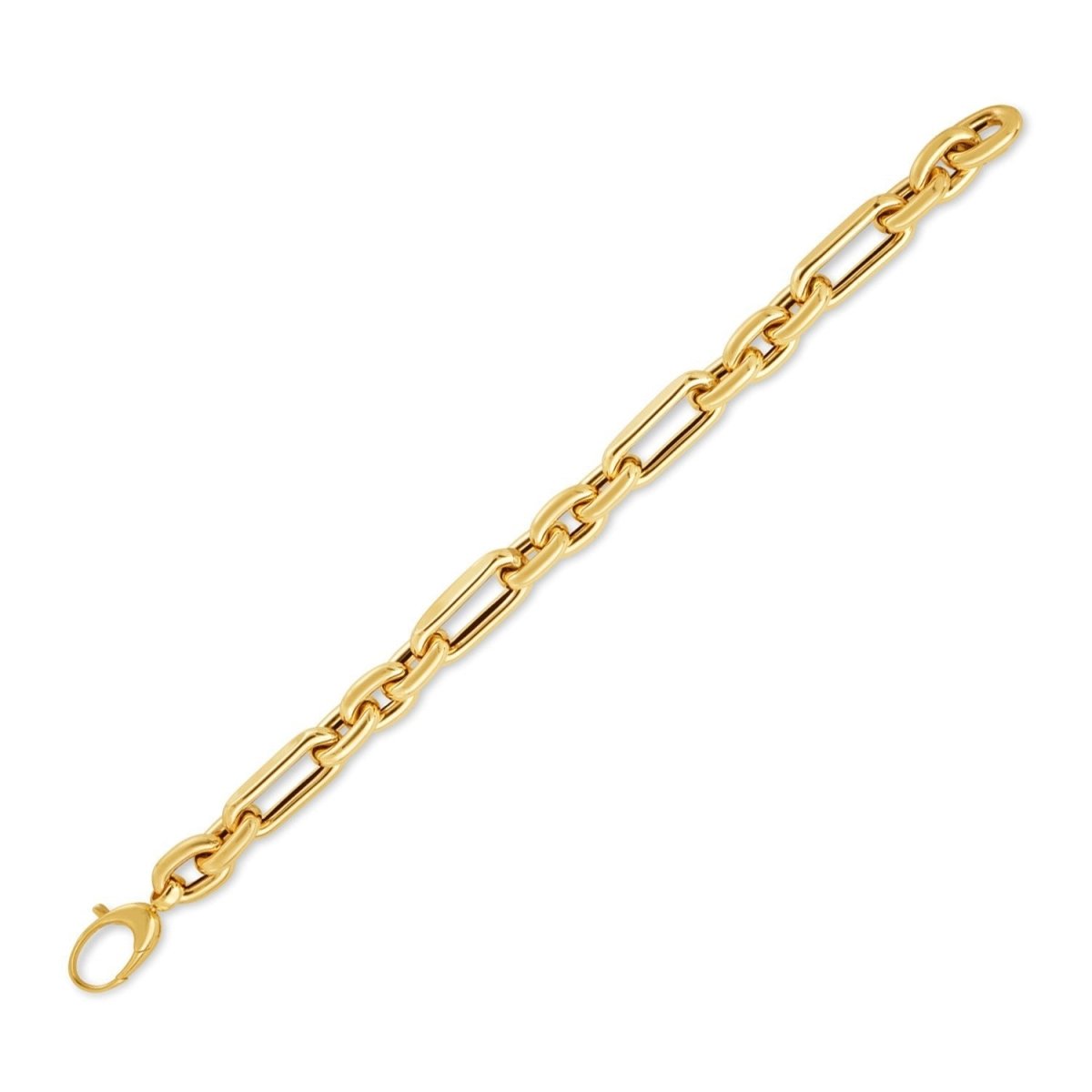 14k Yellow Gold Italian Alternating Paperclip Oval Links Bracelet (9.30 mm) - Bracelets - Custom Crafting Alliance, LLC