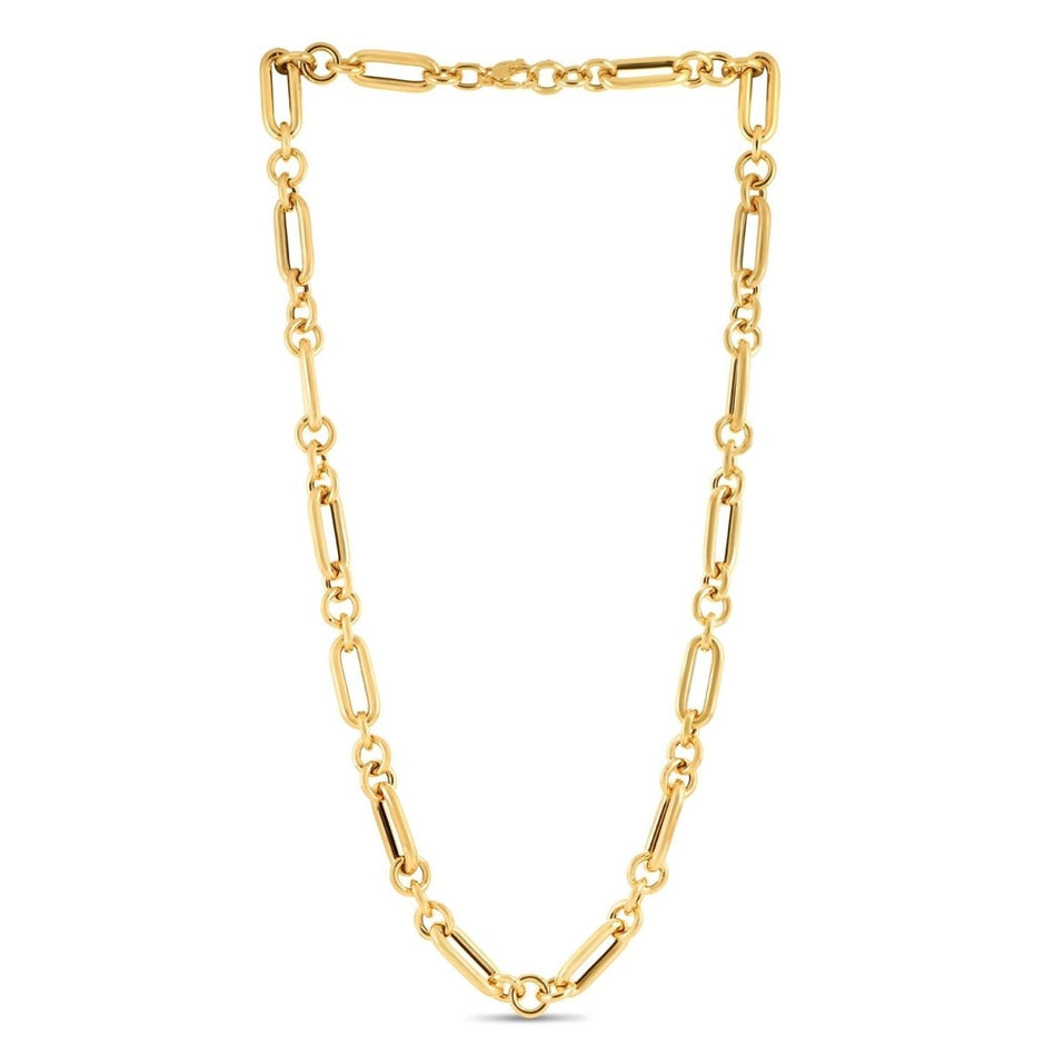 14k Yellow Gold Italian Alternating Paperclip Round Links Chain Necklace - Necklaces - Custom Crafting Alliance, LLC