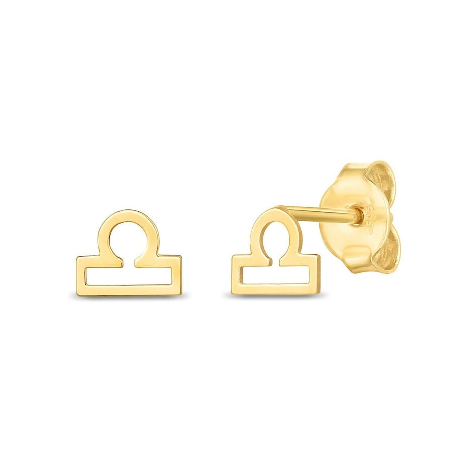 14k Yellow Gold Libra Stud Earrings - Earrings - Custom Crafting Alliance, LLC