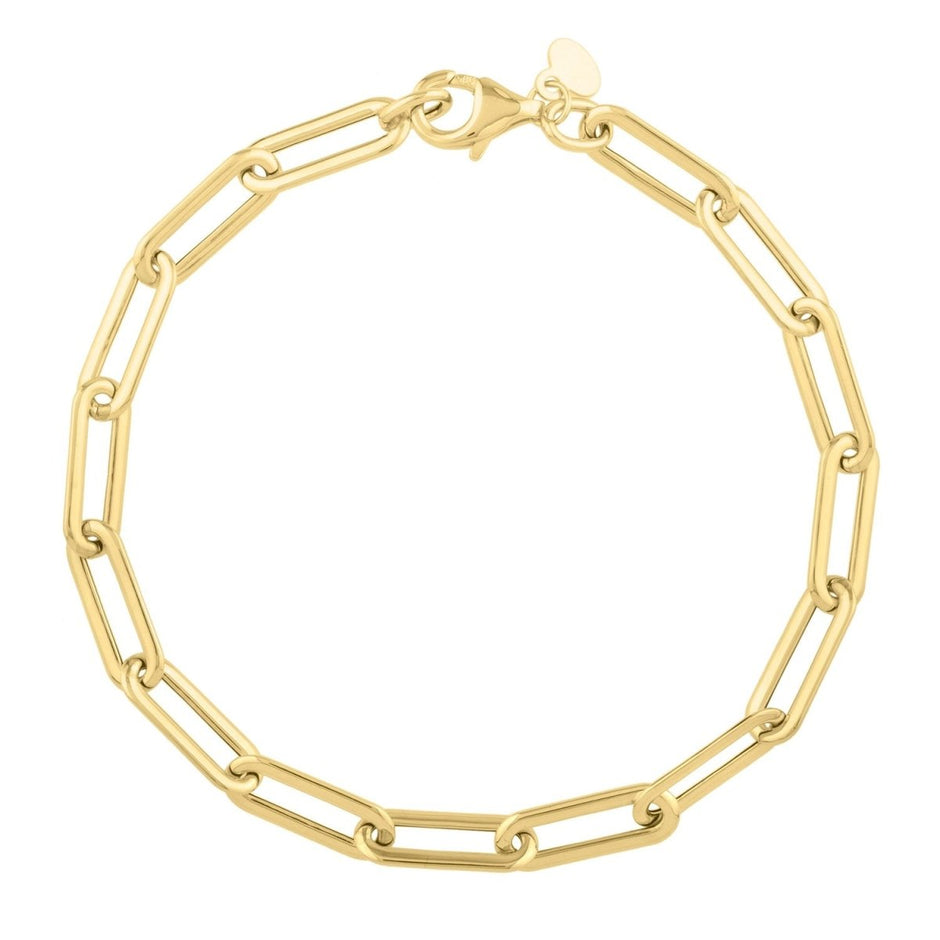 14k Yellow Gold Long Domed Paperclip Chain Bracelet (4.80 mm) - Bracelets - Custom Crafting Alliance, LLC