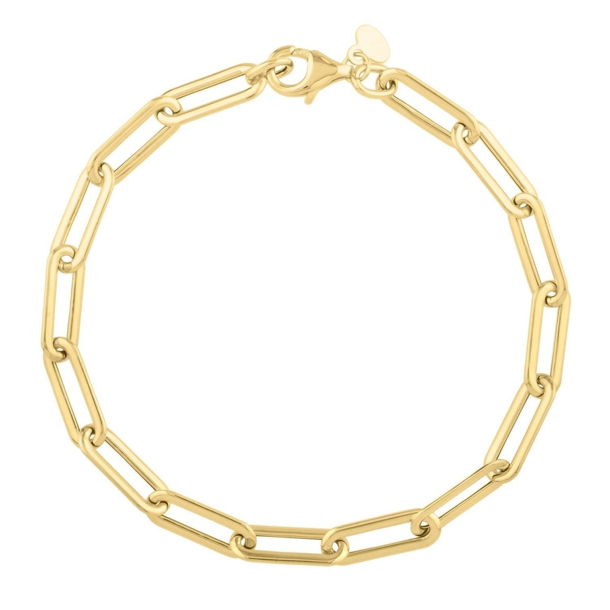 14k Yellow Gold Long Domed Paperclip Chain Bracelet (4.80 mm) - Bracelets - Custom Crafting Alliance, LLC