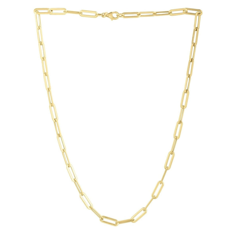 14k Yellow Gold Long Domed Paperclip Chain Necklace (4.80 mm) - Necklaces - Custom Crafting Alliance, LLC