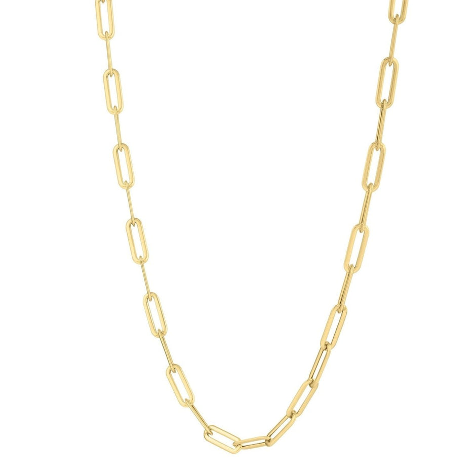 14k Yellow Gold Long Domed Paperclip Chain Necklace (4.80 mm) - Necklaces - Custom Crafting Alliance, LLC