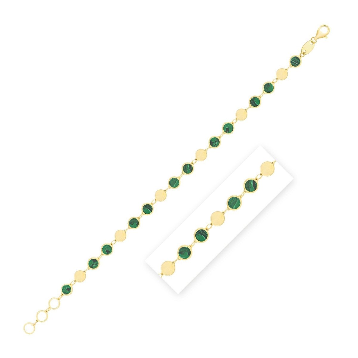 14k Yellow Gold Malachite Geometric Mirror Gem Chain Bracelet (5.00 mm) - Bracelets - Custom Crafting Alliance, LLC