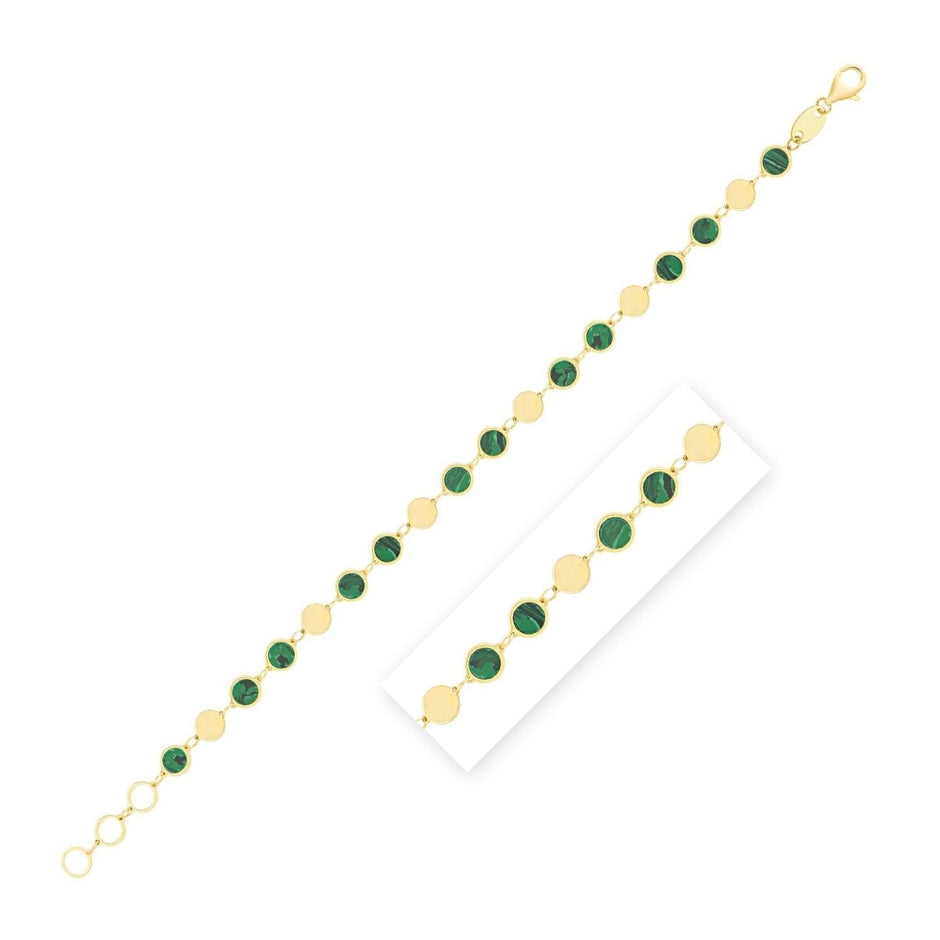 14k Yellow Gold Malachite Geometric Mirror Gem Chain Bracelet (5.00 mm) - Bracelets - Custom Crafting Alliance, LLC