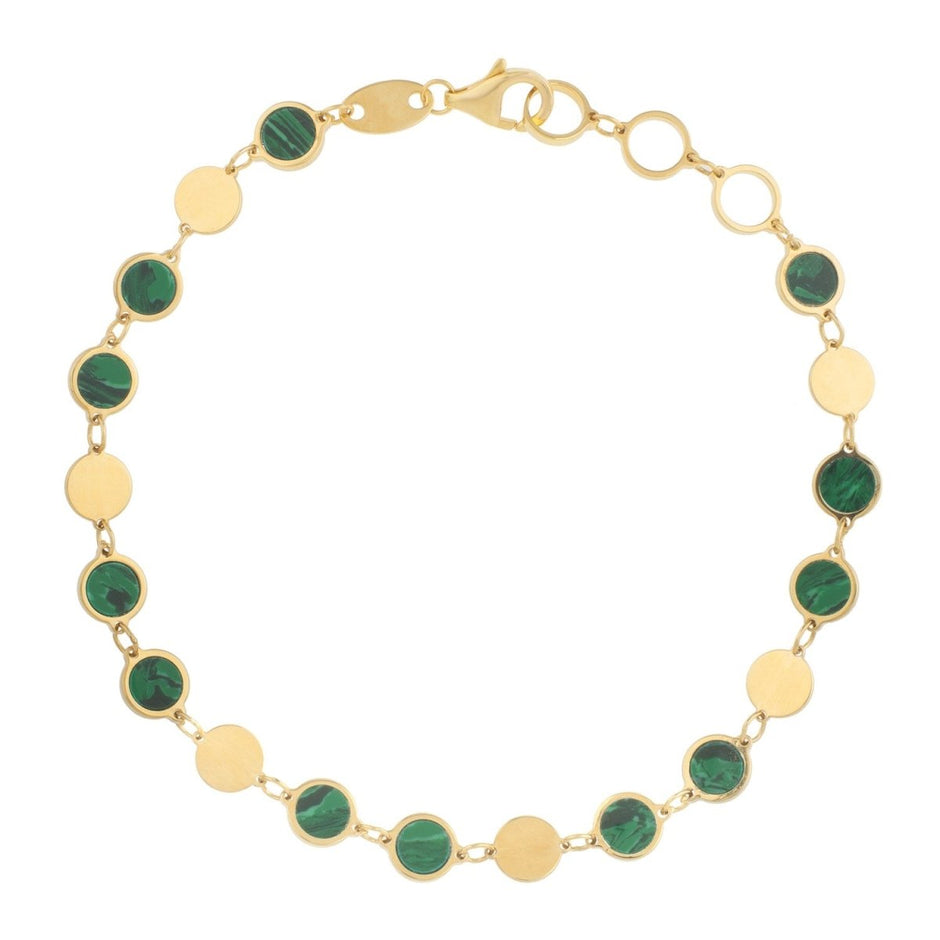 14k Yellow Gold Malachite Geometric Mirror Gem Chain Bracelet (5.00 mm) - Bracelets - Custom Crafting Alliance, LLC