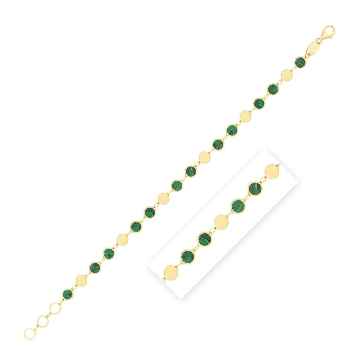 14k Yellow Gold Malachite Geometric Mirror Gem Chain Bracelet (5.00 mm) - Bracelets - Custom Crafting Alliance, LLC