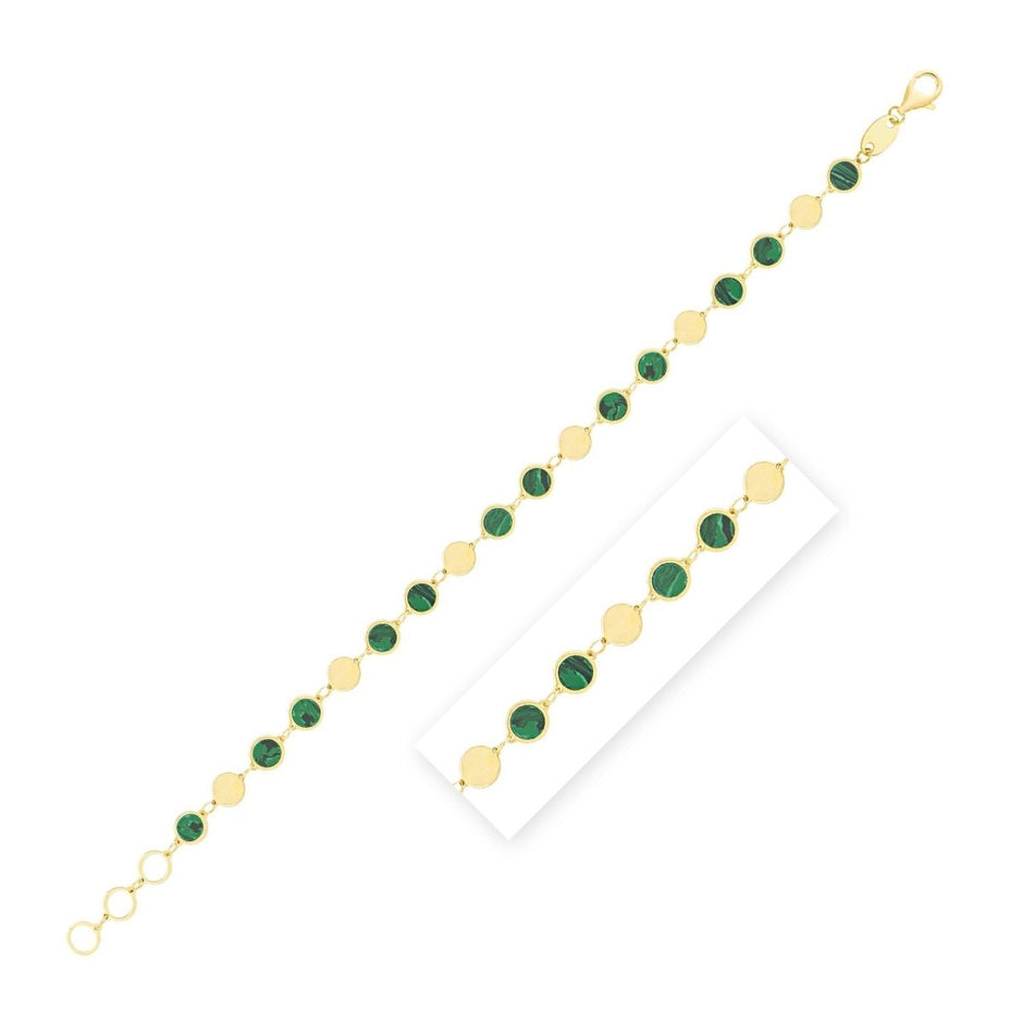 14k Yellow Gold Malachite Geometric Mirror Gem Chain Bracelet (5.00 mm) - Bracelets - Custom Crafting Alliance, LLC