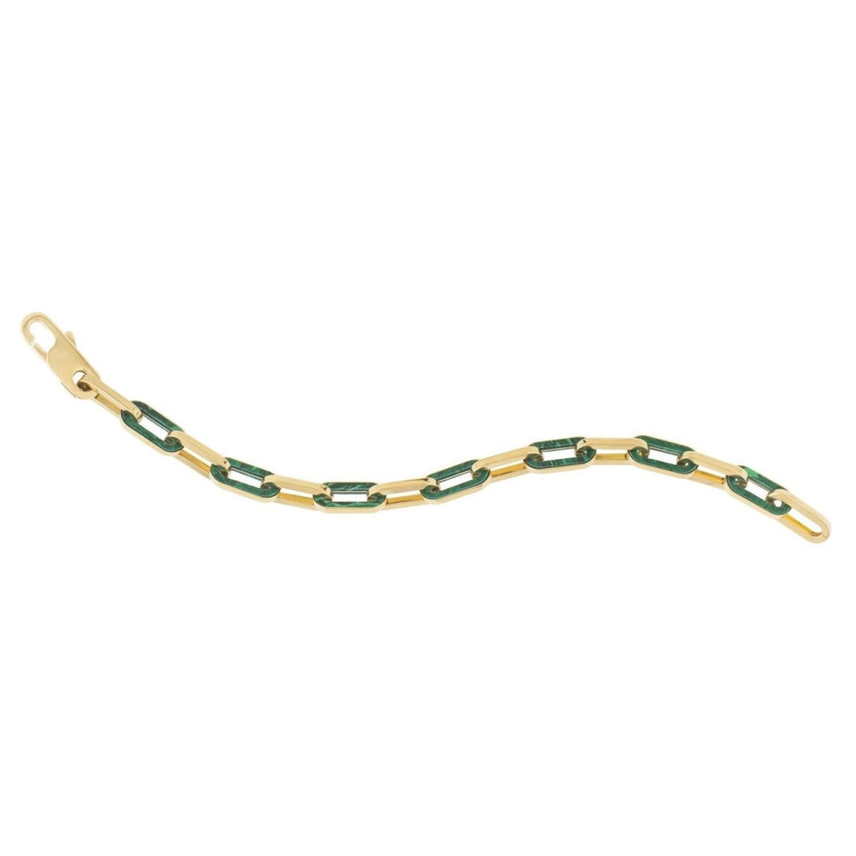 14k Yellow Gold Malachite Paperclip Gem Link Bracelet (7.00 mm) - Bracelets - Custom Crafting Alliance, LLC