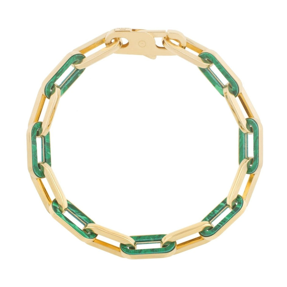 14k Yellow Gold Malachite Paperclip Gem Link Bracelet (7.00 mm) - Bracelets - Custom Crafting Alliance, LLC