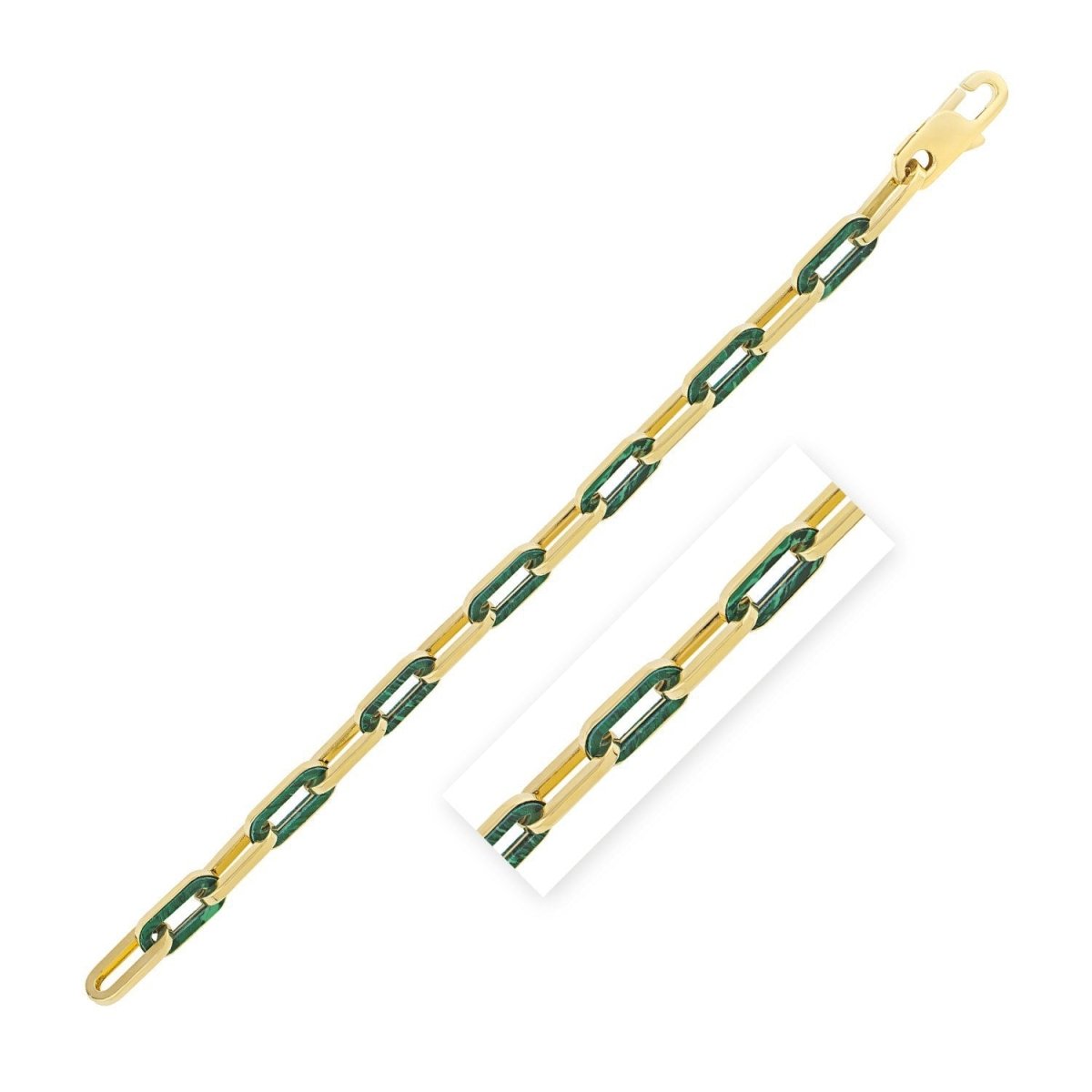 14k Yellow Gold Malachite Paperclip Gem Link Bracelet (7.00 mm) - Bracelets - Custom Crafting Alliance, LLC