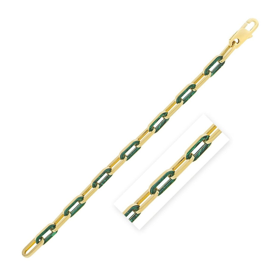 14k Yellow Gold Malachite Paperclip Gem Link Bracelet (7.00 mm) - Bracelets - Custom Crafting Alliance, LLC