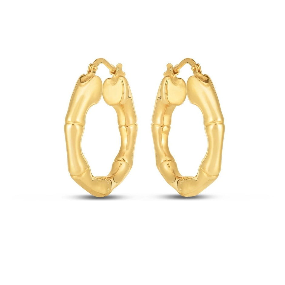 14k Yellow Gold Medium Bamboo Hoop Earrings - Earrings - Custom Crafting Alliance, LLC