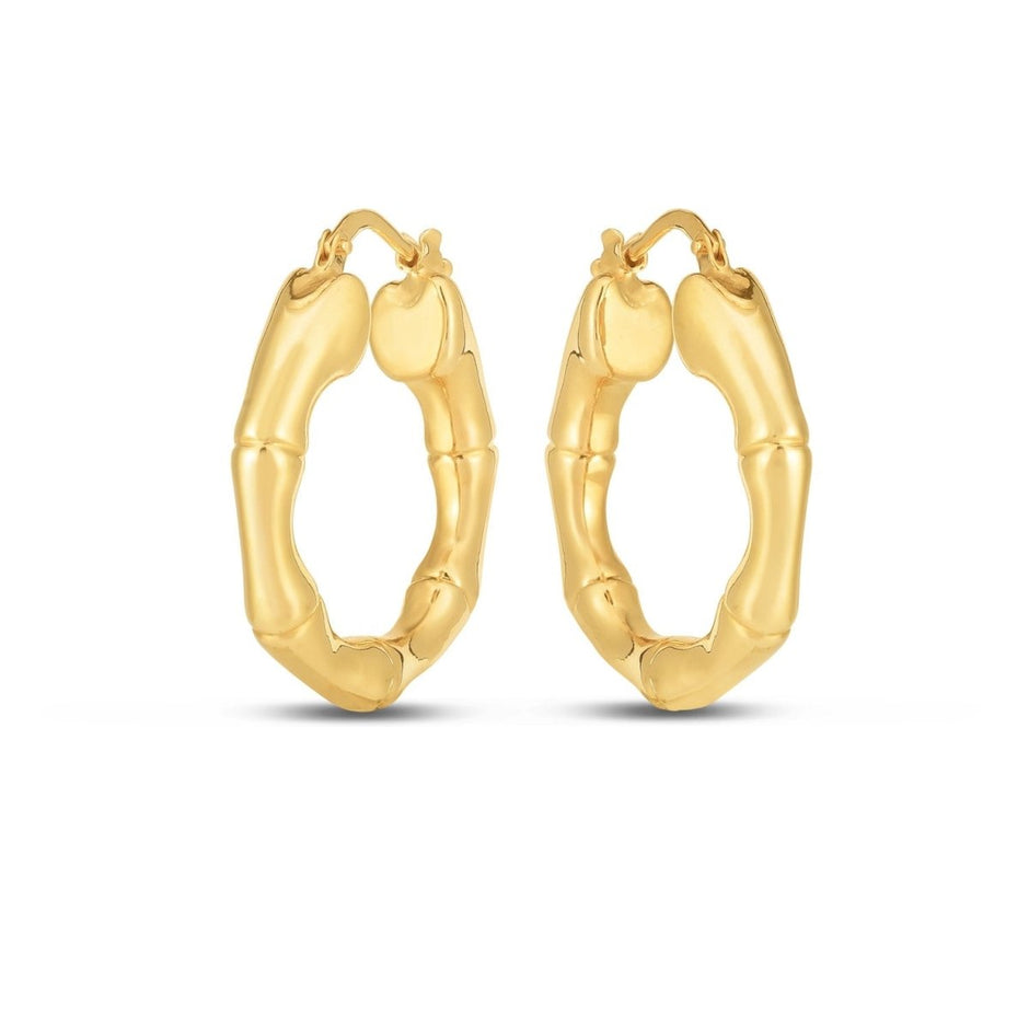 14k Yellow Gold Medium Bamboo Hoop Earrings - Earrings - Custom Crafting Alliance, LLC