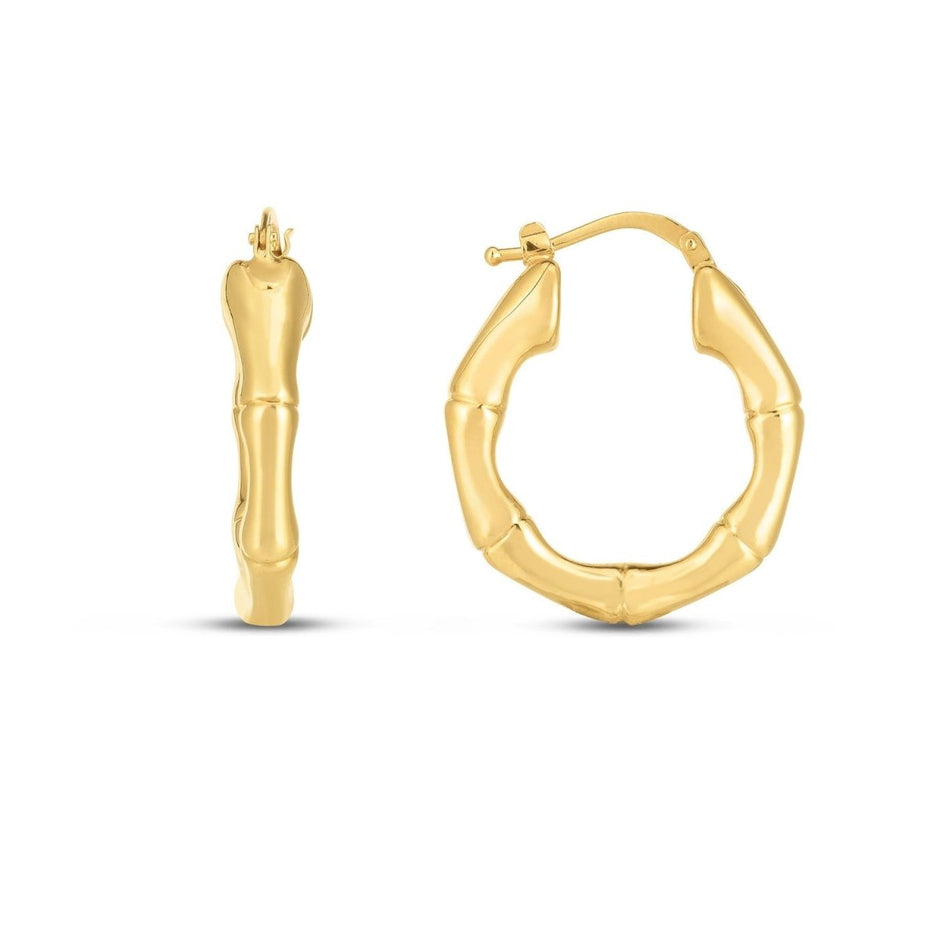 14k Yellow Gold Medium Bamboo Hoop Earrings - Earrings - Custom Crafting Alliance, LLC